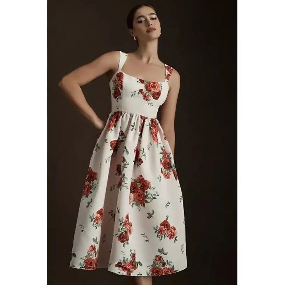 NWT SACHIN & BABI Sz 4 BLAINE TAFFETA SQUARE NECK MIDI DRESS